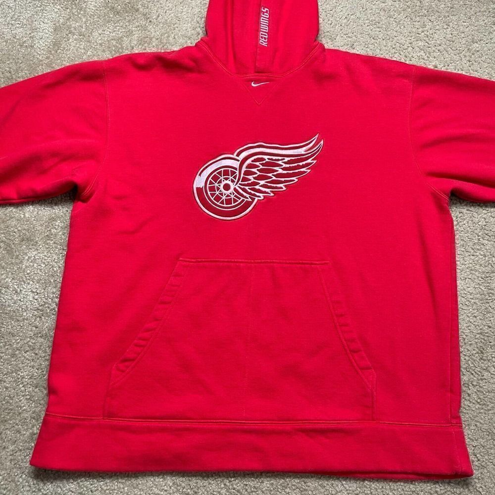 Nike Detroit Red Wings Center Check Swoosh Hoodie Men’s Size Large Red